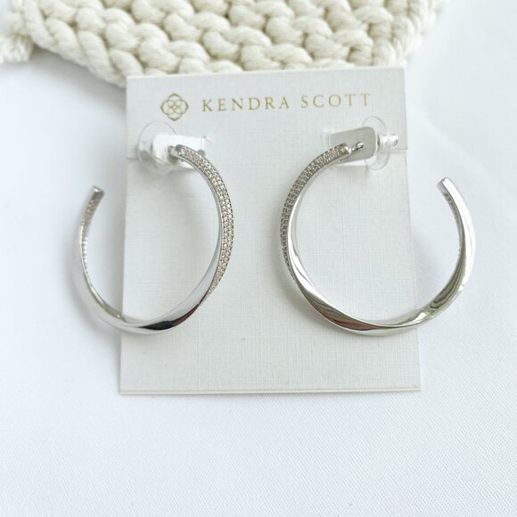 Authentic Kendra Scott Ella - Silver White Crystal Hoop Earrings - Picture 1 of 4